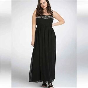 Torrid Women’s maxi black embellished beaded chiffon sleeveless dress